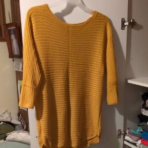 New York & Company Yellow Crew Neck Sweater with Ribbed Knit